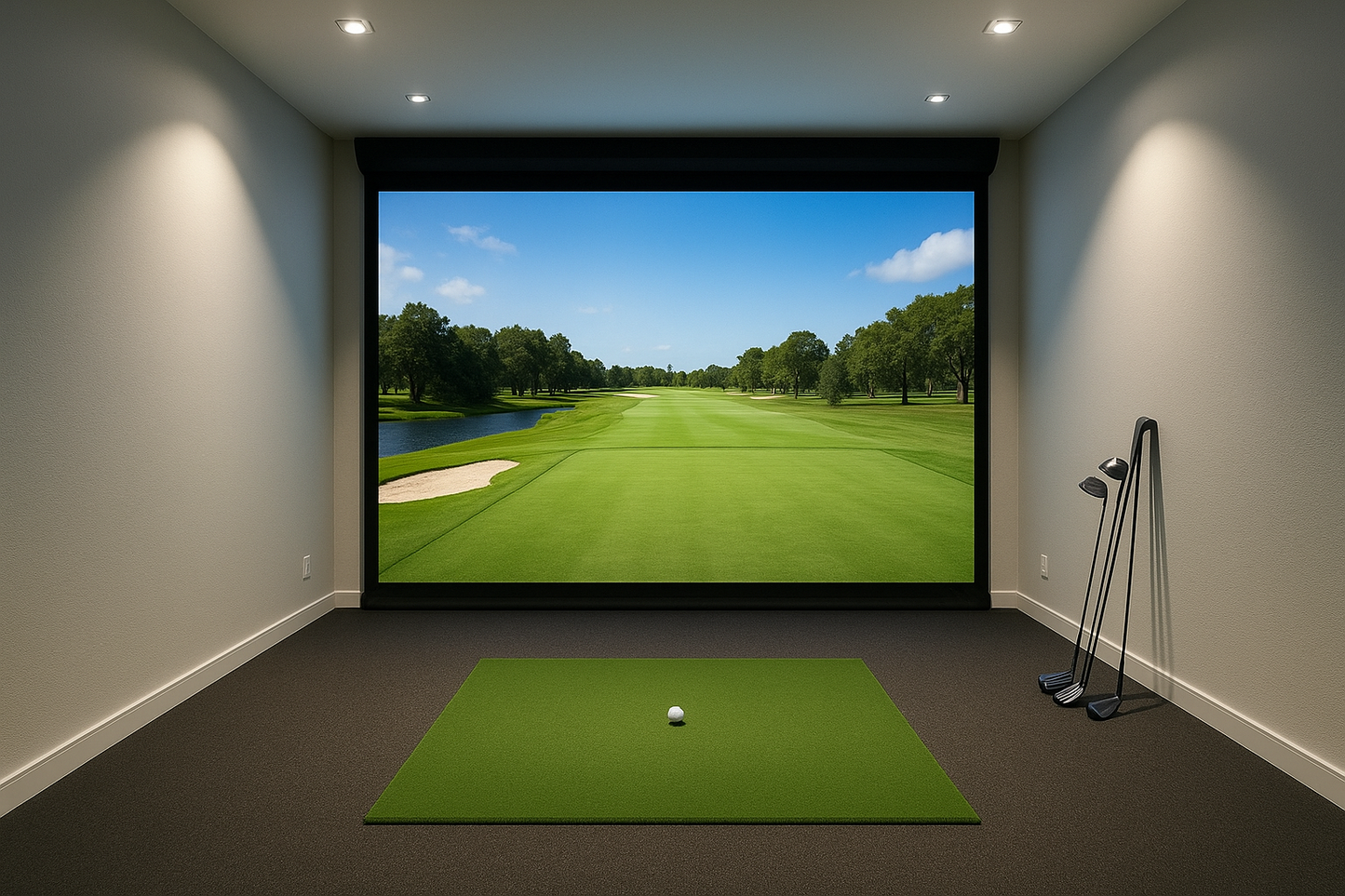 square image of indoor golf simulator